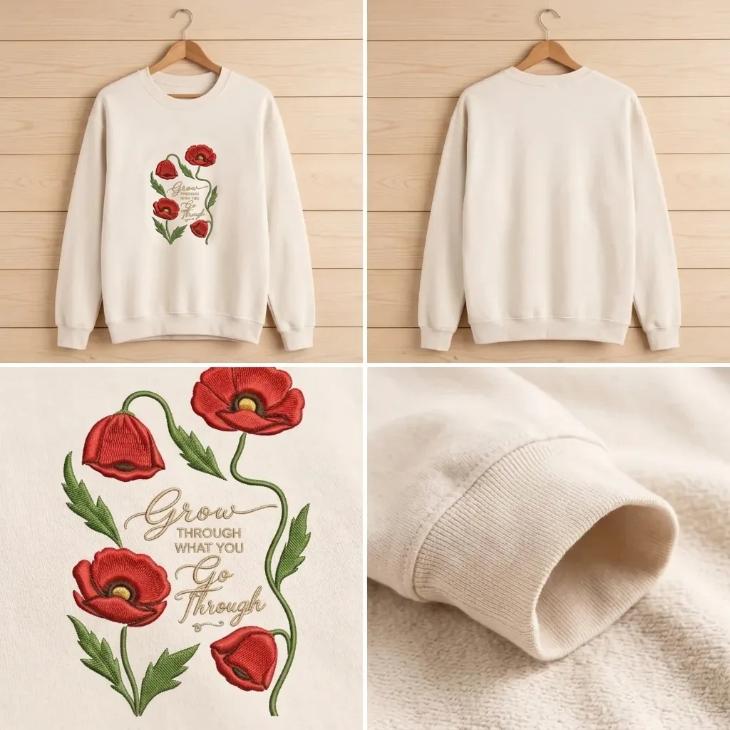 Embroidered Grow Through What You Go Through Poppy Sweatshirt