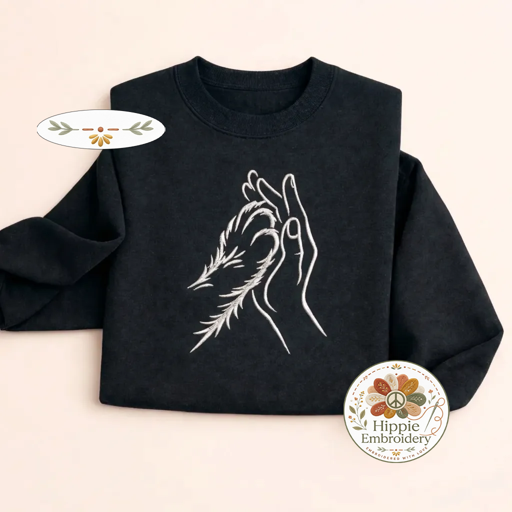 Embroidered Hand Holding Dog Paw Sweatshirt, Dog Lover Companion Shirt
