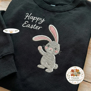 Embroidered Happy Easter Sweatshirt, Waving Bunny Spring Top