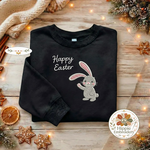 Embroidered Happy Easter Sweatshirt, Waving Bunny Spring Top