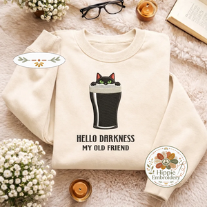 Embroidered Hello Darkness My Old Friend Sweatshirt, Cat Shirt