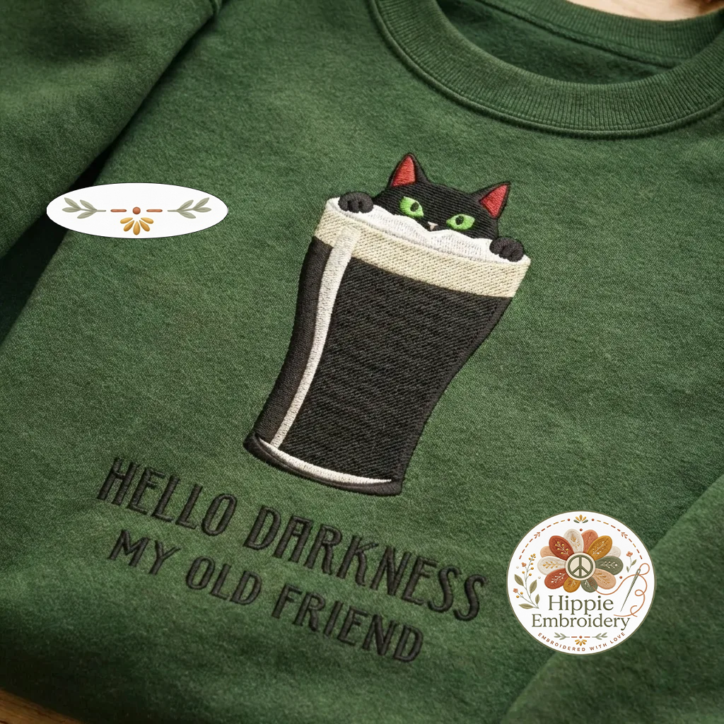 Embroidered Hello Darkness My Old Friend Sweatshirt, Cat Shirt