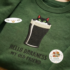 Embroidered Hello Darkness My Old Friend Sweatshirt, Cat Shirt