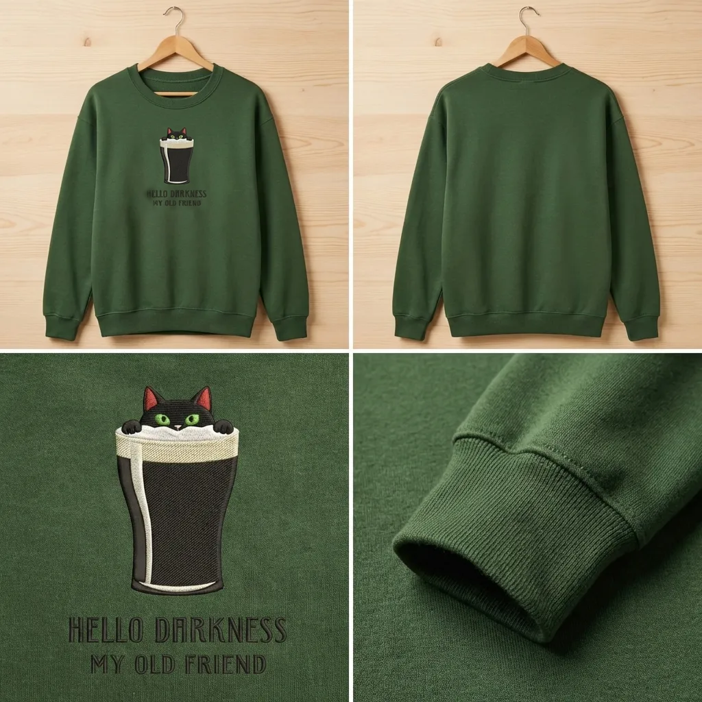 Embroidered Hello Darkness My Old Friend Sweatshirt, Cat Shirt