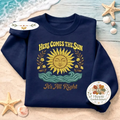 Embroidered Here Comes The Sun Shirt, Retro Waves Summer Crew