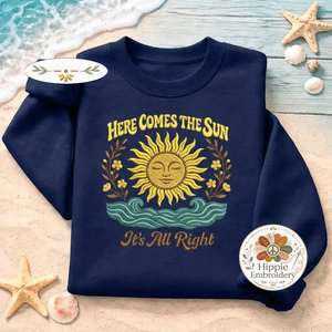 Embroidered Here Comes The Sun Shirt, Retro Waves Summer Crew