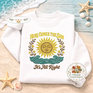 Embroidered Here Comes The Sun Shirt, Retro Waves Summer Crew