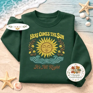 Embroidered Here Comes The Sun Shirt, Retro Waves Summer Crew