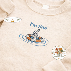 Embroidered Im Fine Sweatshirt, Sarcastic Thumbs Up Top