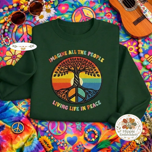 Embroidered Imagine All The People Sweatshirt, Tree of Life Shirt