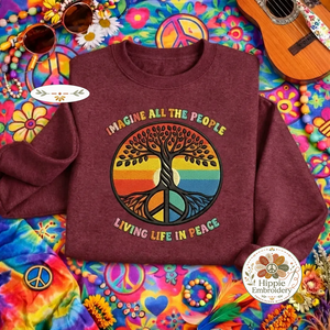 Embroidered Imagine All The People Sweatshirt, Tree of Life Shirt