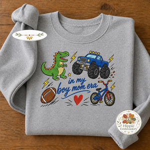 Embroidered In My Boy Mom Era Sports Sweatshirt, Dinosaur Mama Crew