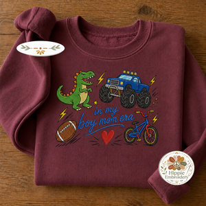 Embroidered In My Boy Mom Era Sports Sweatshirt, Dinosaur Mama Crew