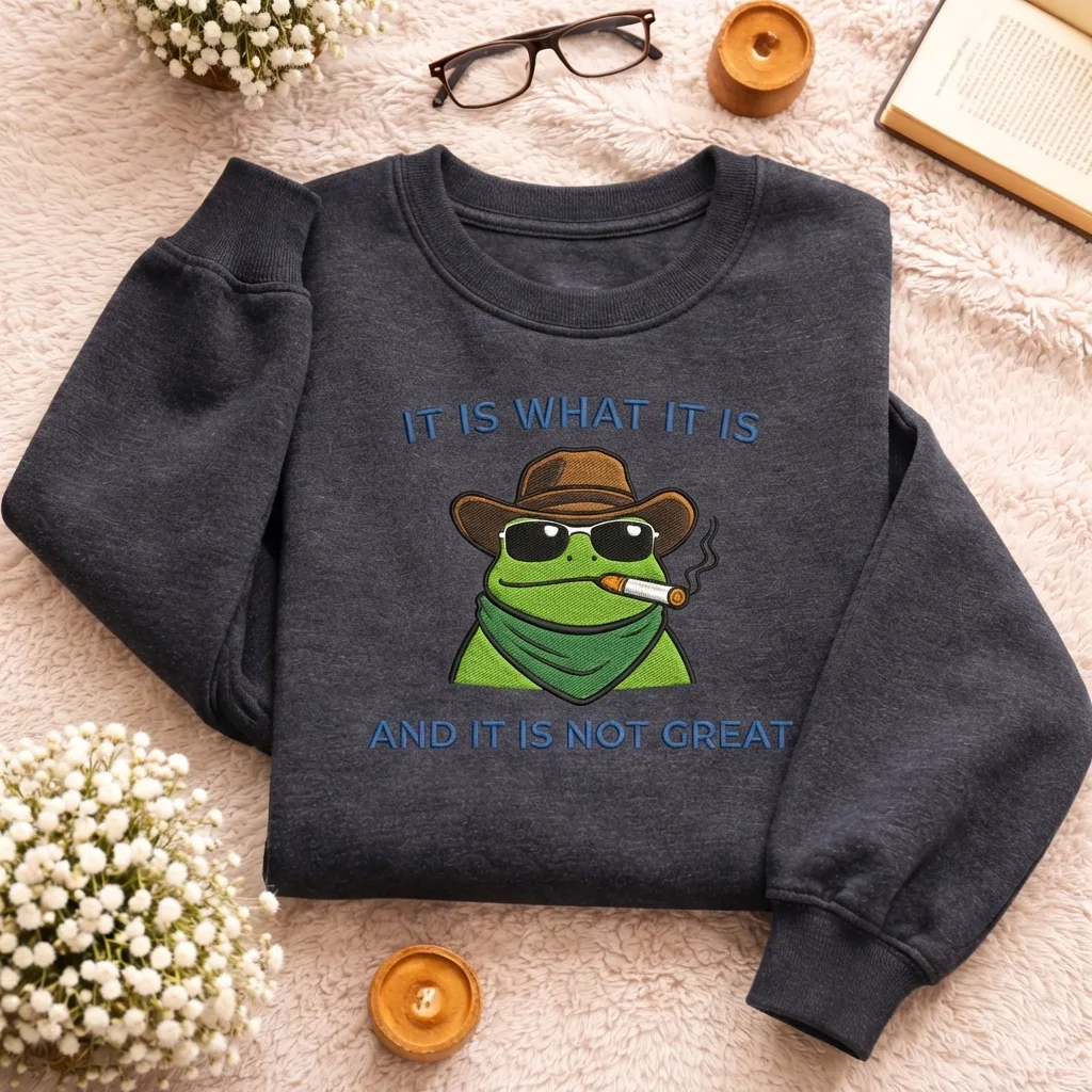 Embroidered It Is What It Is Sweatshirt, Sarcastic Frog Top