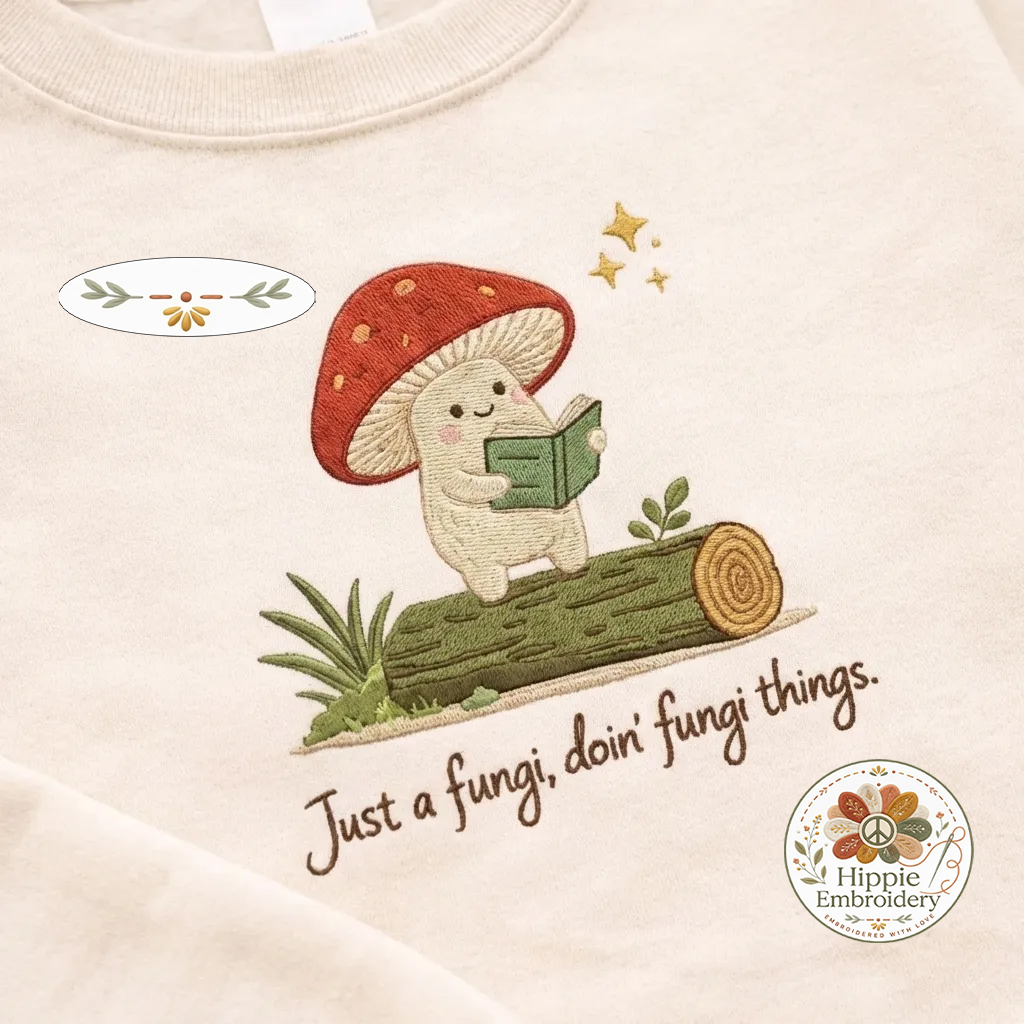 Embroidered Just A Fungi Doin Fungi Things Sweatshirt, Bookish