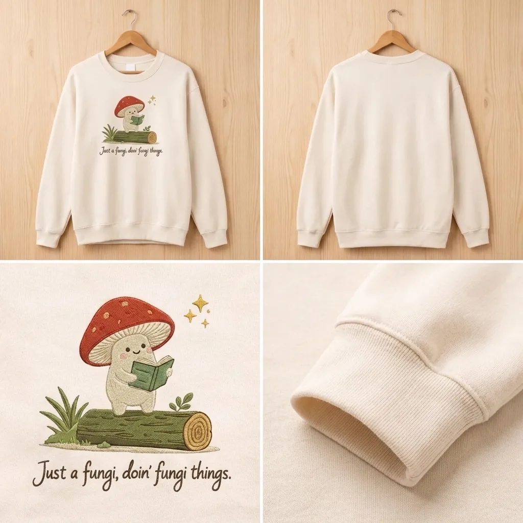 Embroidered Just A Fungi Doin Fungi Things Sweatshirt, Bookish
