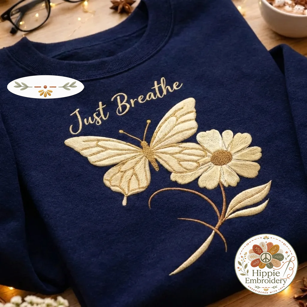 Embroidered Just Breathe Butterfly Sweatshirt, Wellness Top