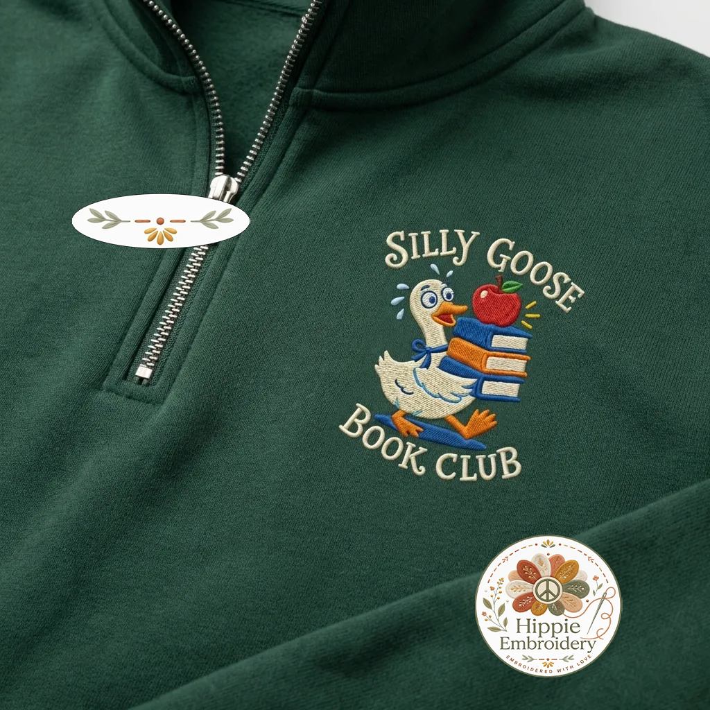Embroidered Just One More Chapter Quarter Zip, Floral Book Shirt