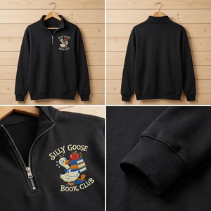Embroidered Just One More Chapter Quarter Zip, Floral Book Shirt
