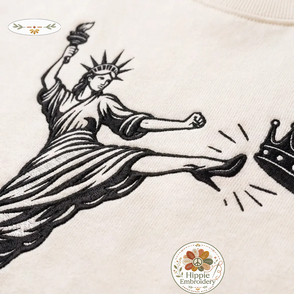 Embroidered Lady Liberty Kicking Crown Sweatshirt, No Kings Shirt