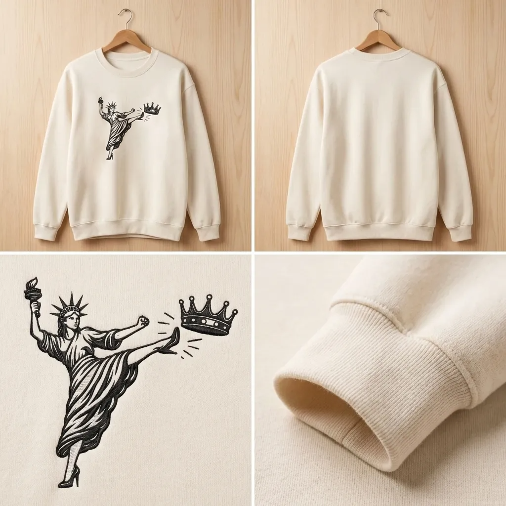 Embroidered Lady Liberty Kicking Crown Sweatshirt, No Kings Shirt