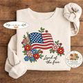 Embroidered Land of the Free Shirt, Floral American Flag Crewneck