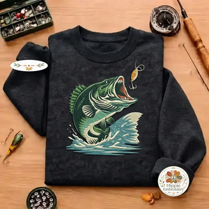 Embroidered Large Mouth Bass Fishing Sweatshirt, Realistic Art
