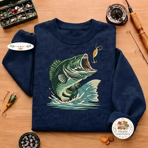 Embroidered Large Mouth Bass Fishing Sweatshirt, Realistic Art