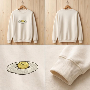Embroidered Lazy Fried Egg Sweatshirt, Funny Breakfast Crewneck