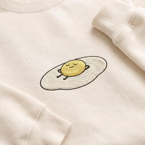 Embroidered Lazy Fried Egg Sweatshirt, Funny Breakfast Crewneck