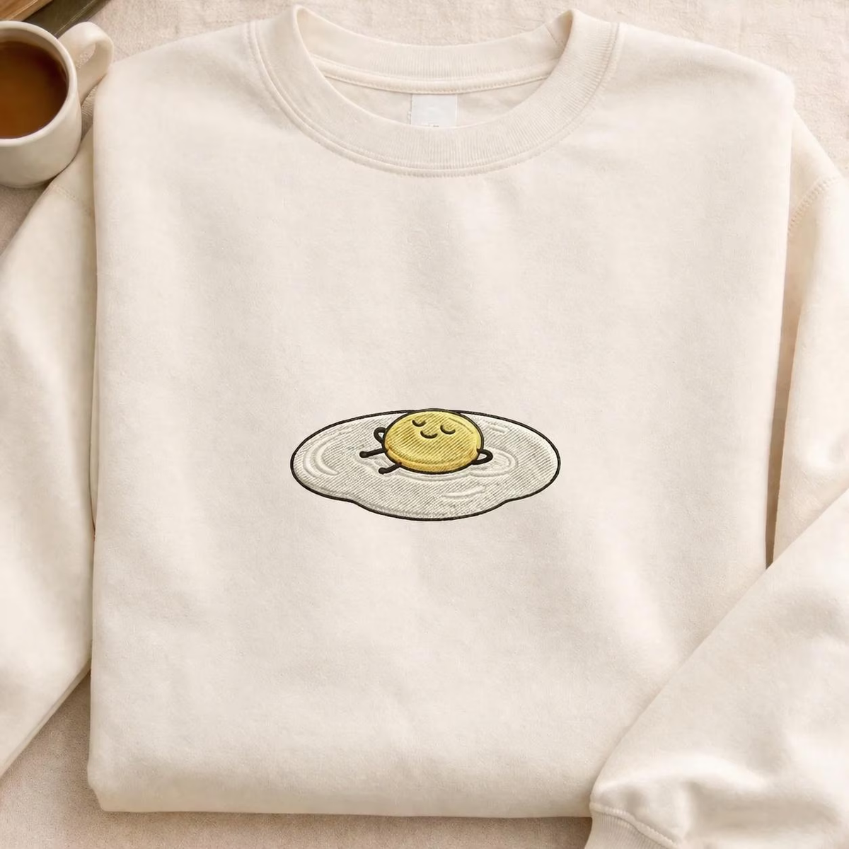 Embroidered Lazy Fried Egg Sweatshirt, Funny Breakfast Crewneck