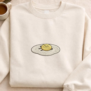 Embroidered Lazy Fried Egg Sweatshirt, Funny Breakfast Crewneck