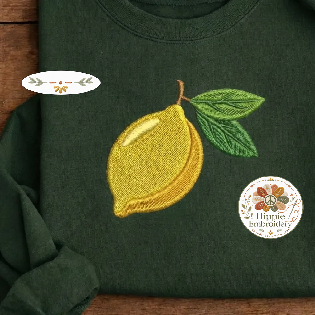 Embroidered Lemon Shirt, Minimalist Fruit Botanical Lemon Crew