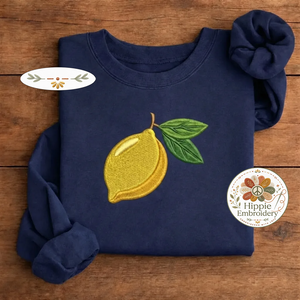 Embroidered Lemon Shirt, Minimalist Fruit Botanical Lemon Crew