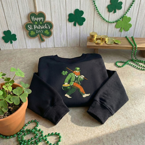 Embroidered Leprechaun Bigfoot Sweatshirt, Lucky Irish Top