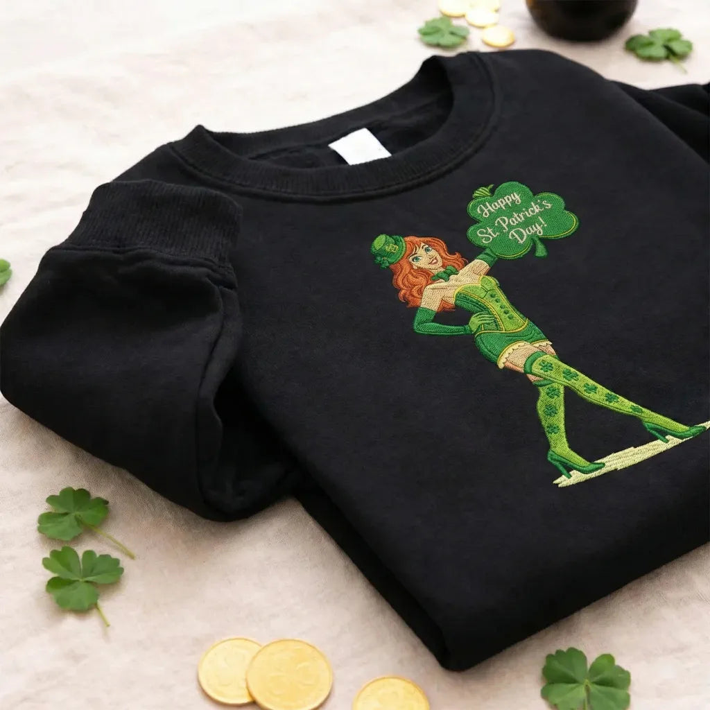 Embroidered Leprechaun Girl Sweatshirt, Funny St Patricks Top