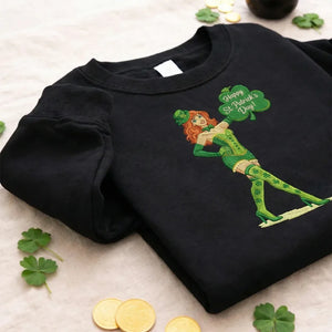 Embroidered Leprechaun Girl Sweatshirt, Funny St Patricks Top
