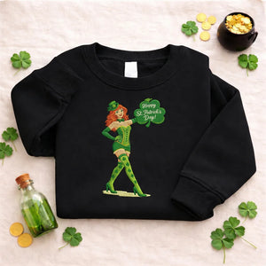 Embroidered Leprechaun Girl Sweatshirt, Funny St Patricks Top