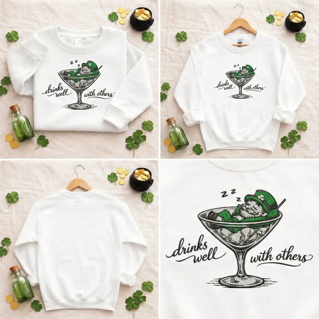 Embroidered Leprechaun Martini Sweatshirt, Irish Party Top