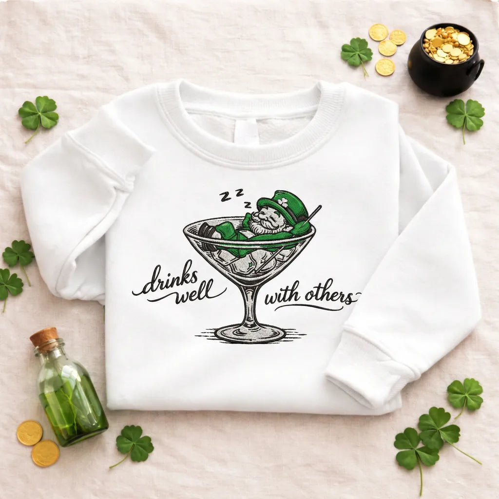 Embroidered Leprechaun Martini Sweatshirt, Irish Party Top