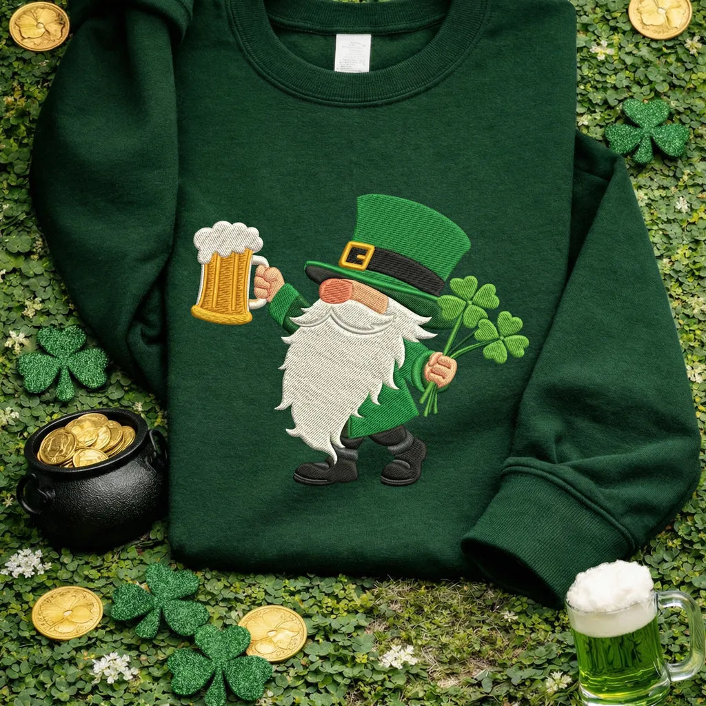 Embroidered Leprechaun Sweatshirt, Irish Beer Shamrock Top