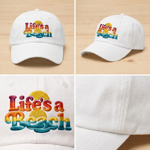 Embroidered Life is a Beach Hat, Retro Summer Coastal Cap