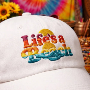 Embroidered Life is a Beach Hat, Retro Summer Coastal Cap