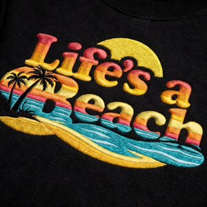 Embroidered Life is a Beach Sweatshirt, Retro Sunset Top