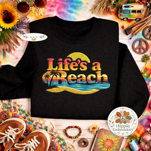 Embroidered Life is a Beach Sweatshirt, Retro Sunset Top