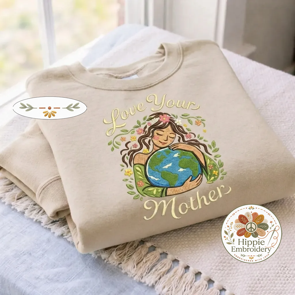 Embroidered Love Your Mother Shirt, Mother Earth Nature Tee