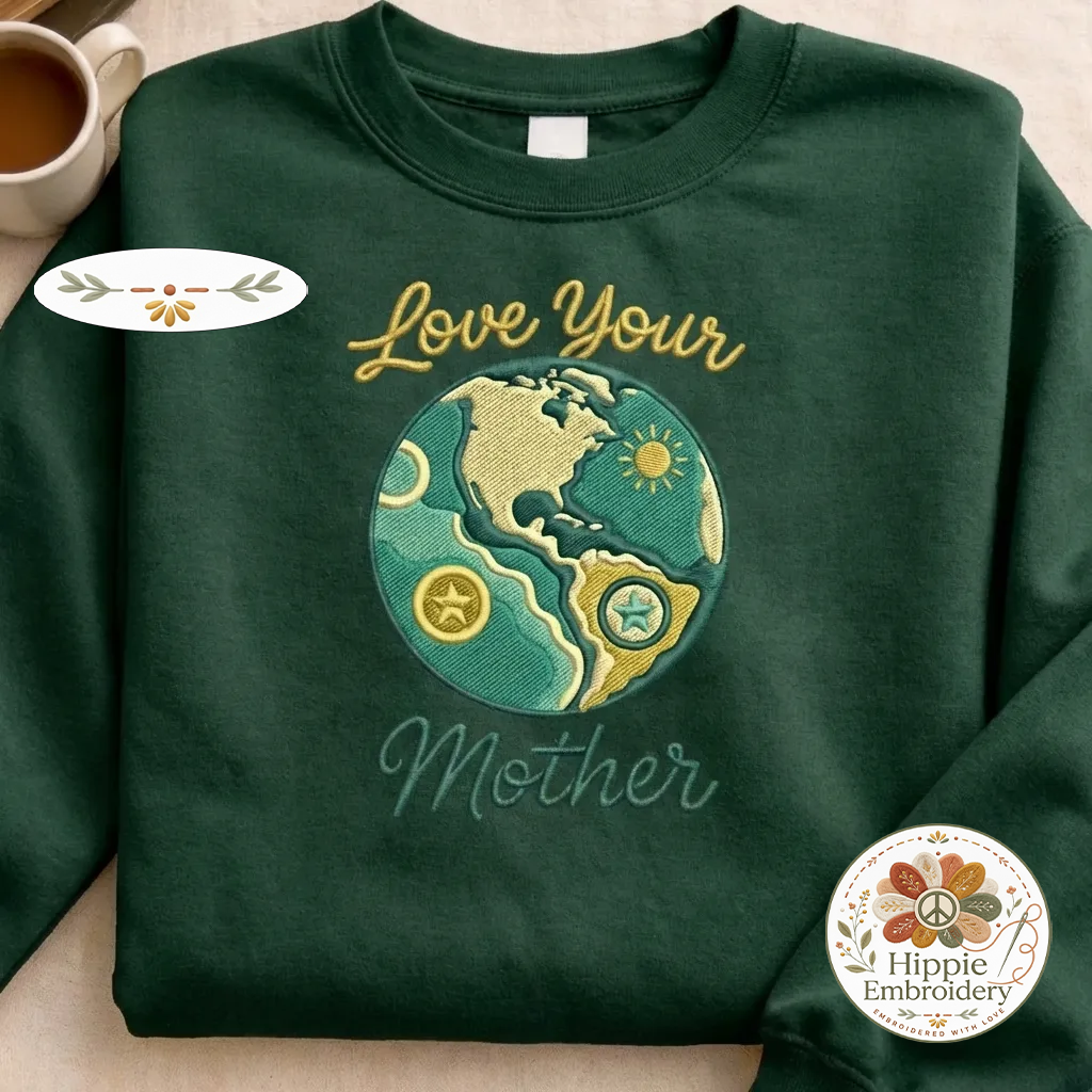Embroidered Love Your Mother Sweatshirt, Retro Earth Day Shirt
