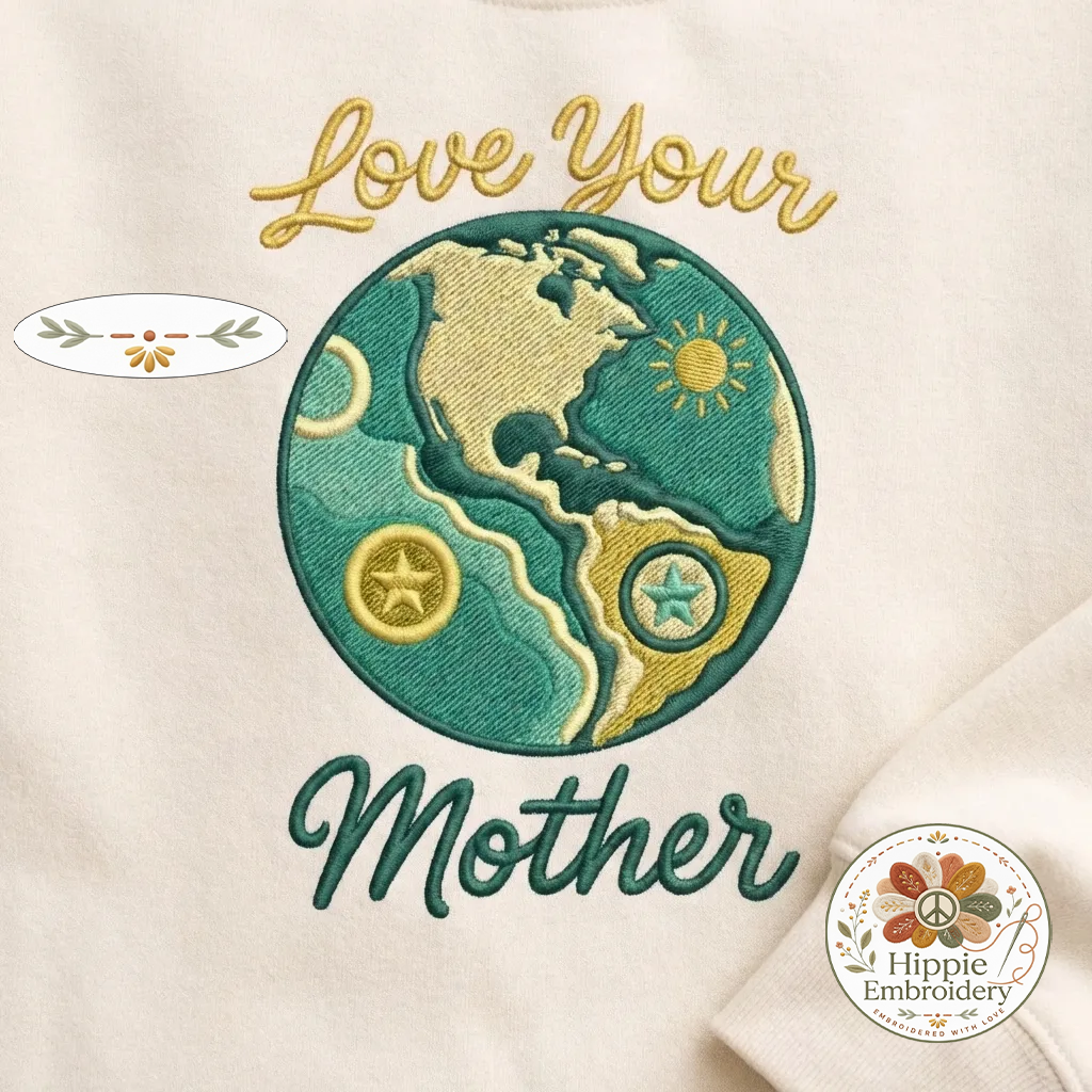 Embroidered Love Your Mother Sweatshirt, Retro Earth Day Shirt