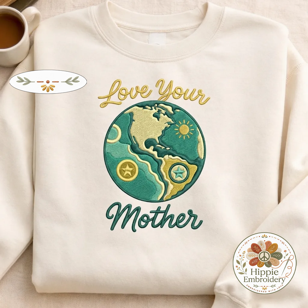 Embroidered Love Your Mother Sweatshirt, Retro Earth Day Shirt