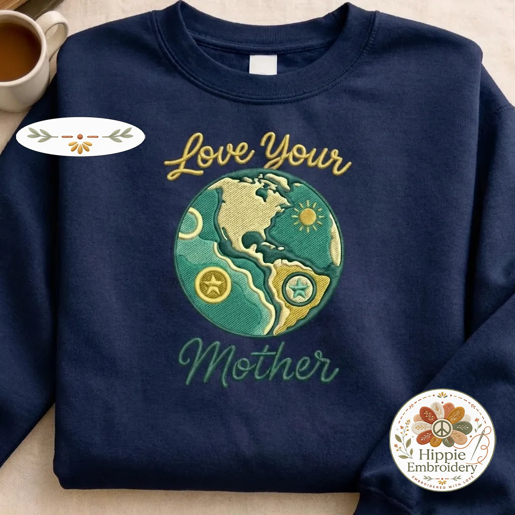 Embroidered Love Your Mother Sweatshirt, Retro Earth Day Shirt